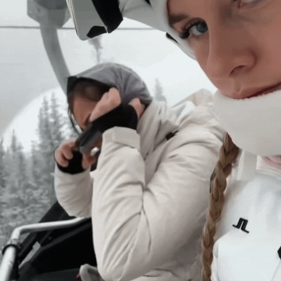 A skier realising they lost an earbud on the chairlift