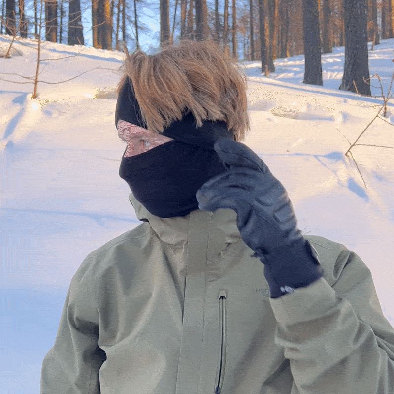 Ski Tunes headband worn under a ski helmet